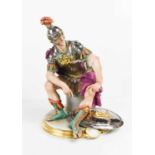 A Giuseppe Cappe figure of a Roman centurion seated with a shield by his side, with silvered and