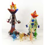 A selection of Murano glass ornaments to include clowns, fish and other animals.