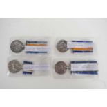 Four WWI British War Medals 1914-1918, named to Pte F. Ronan 36270, DVR J. McGovaney 6187, BMBR T.