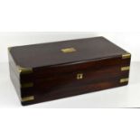 A Victorian brass bound rosewood writing slope with fitted slope interior, 14cm high by 25cm by