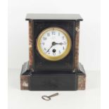 An antique slate and marble mantle clock, Arabic numeral dial, the stamped W. Ellis, 100 High