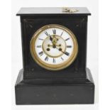 A late 19th century slate mantle clock, with Roman Numeral dial, the mechanism stamped 22504, with