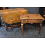 A 19th century country elm lowboy with a single drawer, raised on square tapered legs together