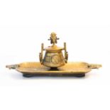 An Egyptian Revival brass inkstand, the cover having a finial modelled as Baphomet / Mendes, above