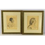 A pair of Victorian pencil studies of ladies, apparently unsigned, 23 by 16 and 23 by 17cm framed