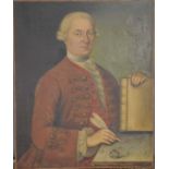 An 18th century French School oil on canvas, portrait of a gentleman holding book and quill,