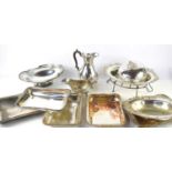 A quantity of silver plated items to include gravy boat, water jug, dish and lidded tureens ti