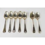 A set of five Georgian serving spoons, London 1757, 12.2toz, together with two silver serving