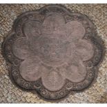 An early 20th century Eastern copper tray / table top, with pierced decorative border, 64cm
