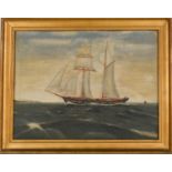 Scottish School (19th century): sailing boat at sea, oil on board, Edinburgh framers label verso,