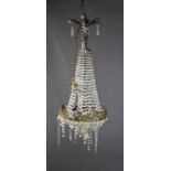 A 19th century style gilt metal and glass droplet basket chandelier, decorated with cherubs, 70cms
