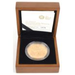 A Royal Mint "Restoration of the Monarchy" 2011 Gold Proof £5 coin, 39.94g, with certificate and