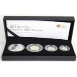 A Royal Mint 2008 Britannia Four-Coin Silver Proof Set, with certificate and case.