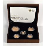 A Royal Mint 2012 Gold Proof Sovereign Five-Coin Collection, containing a £5 coin 39.94g, Double-