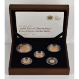 A Royal Mint 2011 Gold Proof Sovereign Five-Coin Collection, containing a £5 coin 39.94g, Double-