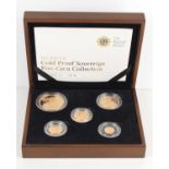 A Royal Mint 2010 Gold Proof Sovereign Five-Coin Collection, containing £5 coin 39.94g, Double-