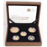 A Royal Mint 2009 Gold Proof Sovereign Five-Coin Collection, containing £5 coin 39.94g, Double-