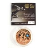 A Royal Mint "Countdown to London 2012" gold proof five pound coin, 2011, 39.94g, with certificate.