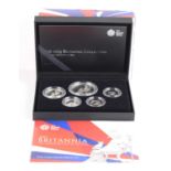 A Royal Mint 2013 Britannia Silver Proof Five Coin Collection comprising of 1oz, 1/2oz, 1/4oz, 1/