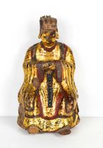 A Chinese carved wooden figure of an Emperor, possibly Ming/Qing dynasty or Deity figure, seated