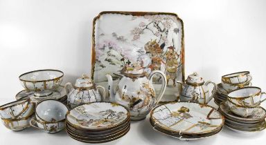 A large early 20th century Chinese export porcelain tea service, comprising nine cups, twelve