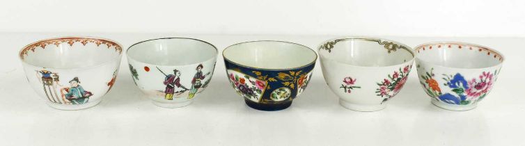 A selection of 19th century Chinese tea bowls, to include Famille Rose examples, one depicting