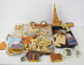 A collection of modern Native American and American collectables to include a desert water bag,