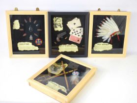 Four Native American limited edition framed and glazed displays by Ghost Dog, to include Knapping