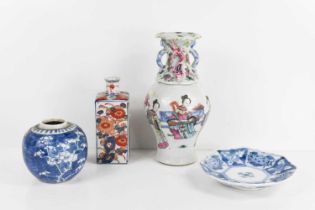 A selection of Asian ceramics to include Chinese baluster vase with salamanders modelled to the