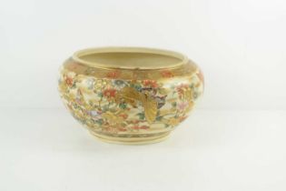 A Japanese Satsuma ware ovoid vase or jardiniere, of ovoid form, decorated with butterflies