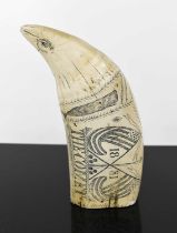 A Scrimshaw style resin whale tooth carving, engraved The Comet and dated 1831 to one side, and