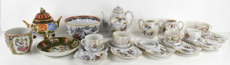 A Chinese export porcelain tea service, together with a 19th century famille rose jar (lacking