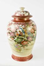 A large Chinese jar and cover, in the Satsuma style, depicting peacocks amidst prunus blossom and