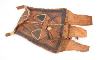 A Native American leather bag / pouch, decorated with stylised patterns, 28cm by 19cm.