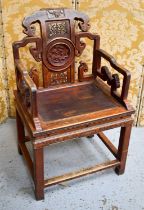 A 19th century Chinese hardwood carved throne / emperors style chair.
