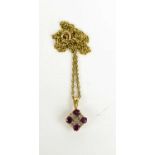 A 9ct gold, diamond and pink sapphire pendant necklace, with 9ct gold chain, 4.36g.