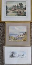 Three 20th century watercolours: Trevor Perkins, winter landscape, 12 by 29cm, W B Thomas, beach