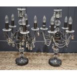 A pair of 20th century chandelier table-lamps, each 60cm high, with additional drops and beaded