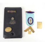 Masonic Interest: A 15ct gold jewel on ribbon, Temple Fortune Lodge, engraved verso "presented to W.