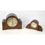 An Art Deco oak cased mantle clock with Garrard movement together with a small oak cased example.