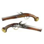 A pair of 18th century flintlock pistols, the lock plate signed Byrne, proof marks to top of the