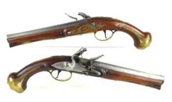 A pair of 18th century flintlock pistols, the lock plate signed Byrne, proof marks to top of the