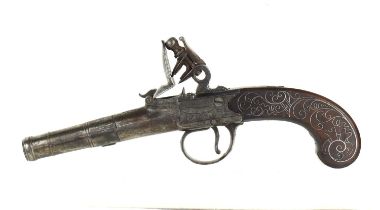 A flintlock boxlock pocket pistol by Barber, London, circa 1780, with turn off cannon barrel