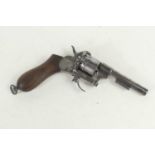 An early 20th century Belgian six shot pinfire revolver, ELG proof marks, shaped wooden grip,