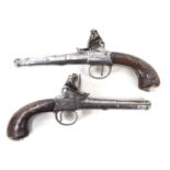 A pair of flintlock boxlock pocket pistols by Joseph Bunney of London, Circa 1780, with turn off