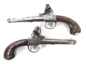 A pair of flintlock boxlock pocket pistols by Joseph Bunney of London, Circa 1780, with turn off