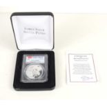 A Danbury Mint 2019 early issue solid silver panda coin struck by the China mint, with original