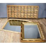 An arched overmantel mirror with bevelled glass, 67 by 97cm, a smaller rectangular mirror and an