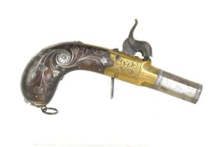 A 19th century boxlock percussion pistol by Weston, Brighton, octagonal barrel with proof marks to