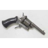 A 19th century Belgian six shot pinfire revolver, 7cm barrell length, Liege proof mark to barrel,